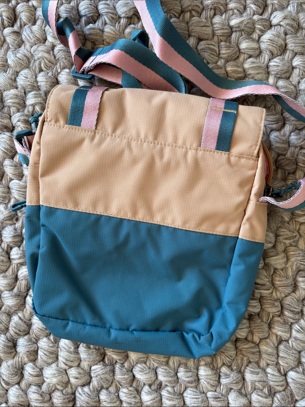 Columbia Teal and Peach Small Crossbody Bag with Pink Trim - Picture 2 of 3